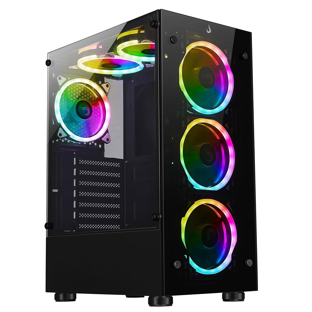 Gabinete PC Gamer | Rise Mode | Glass 06x Black | Preto S/ Fan Vidro Temperado | ATX