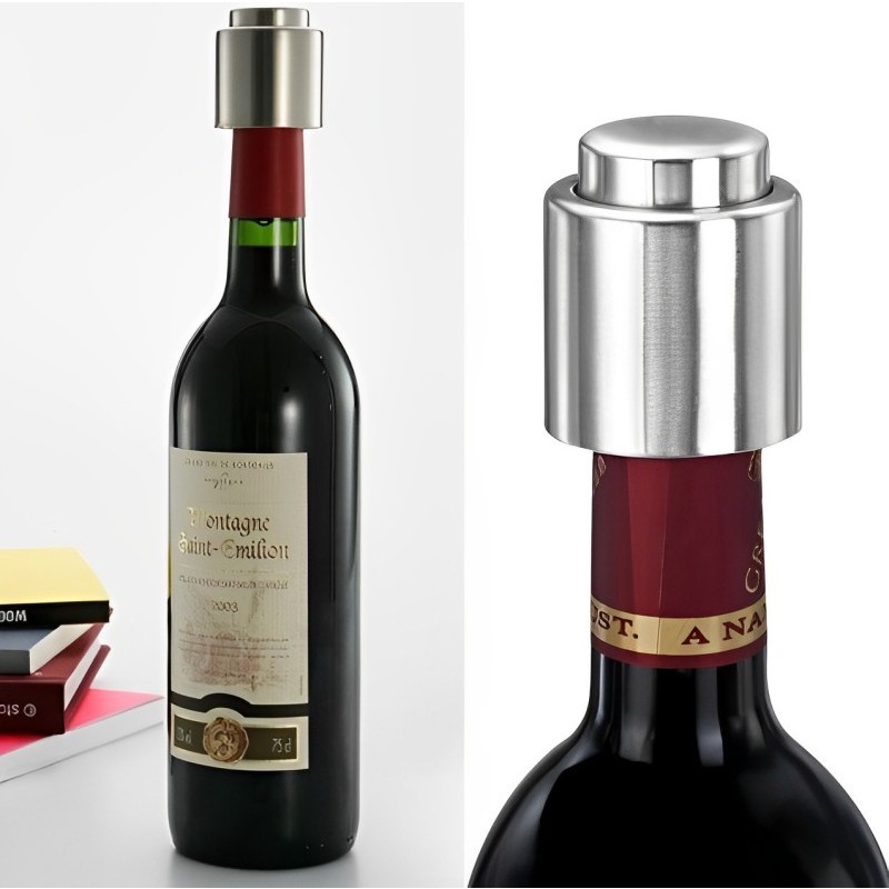 Kit 2 Tampas de Vinho Rolha a Vácuo Seladora Inox Vedação Pressão p/ Proteção Armazenamento Garrafas Bebidas Champagne
