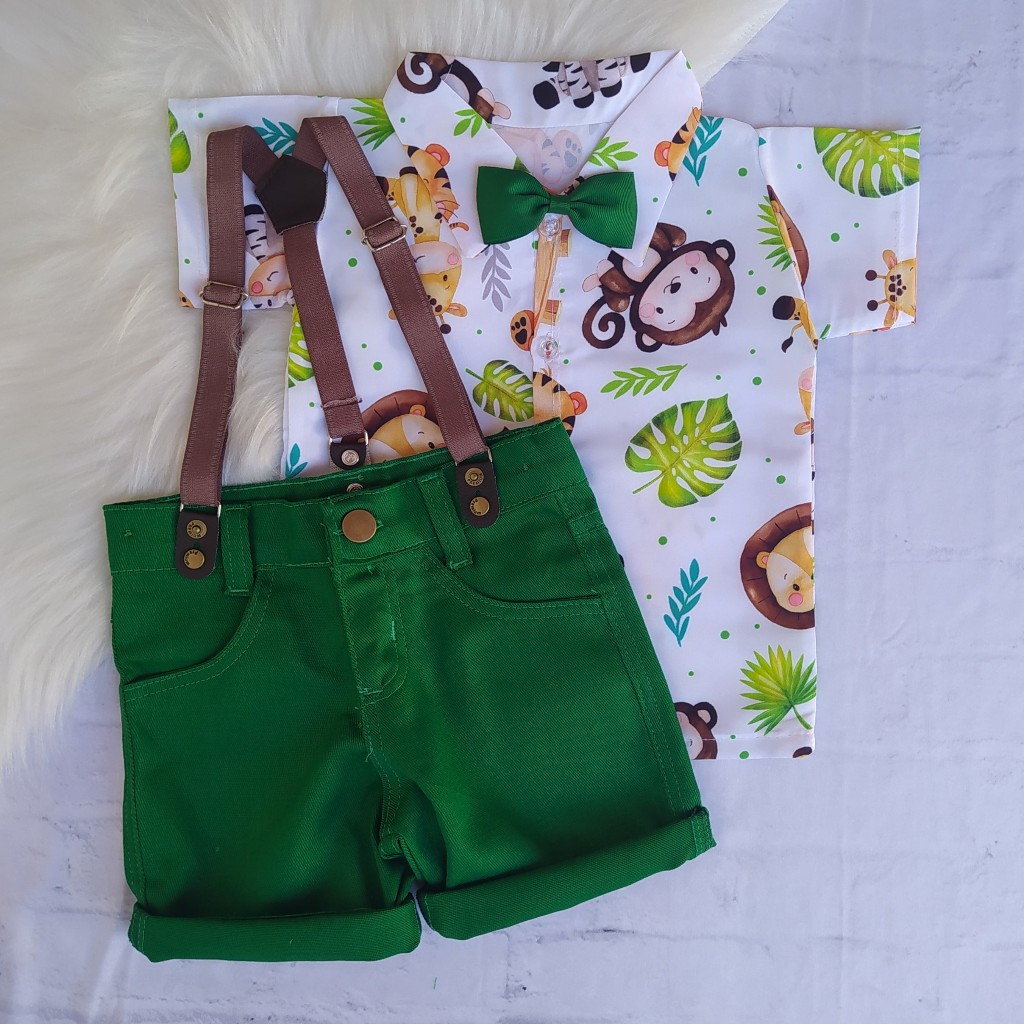Roupa Safari Infantil Menino Safari Baby Festa Bege Folhas | Shopee Brasil