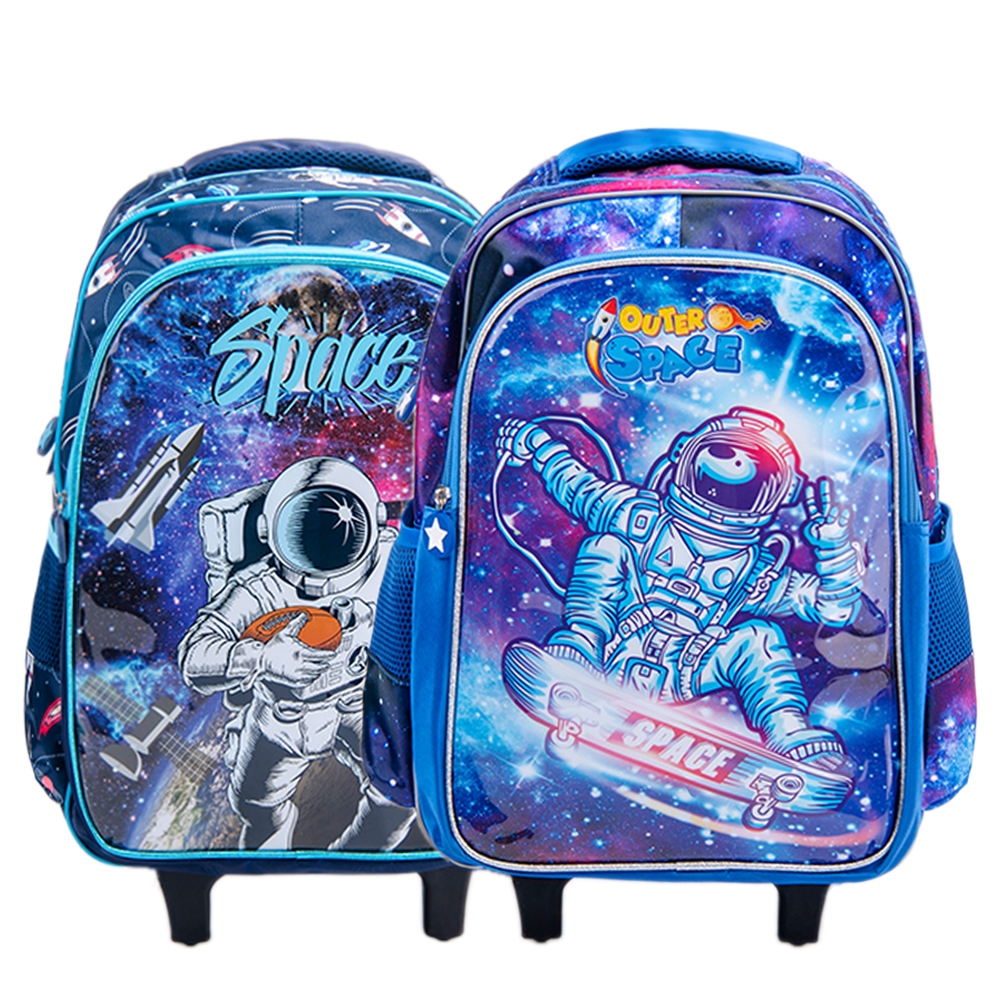 Kit Mochila Escolar Infantil de Rodinhas Menino Bolsa Resistente Impermeável Com Lancheira e Estojo BMA9719U-KIT