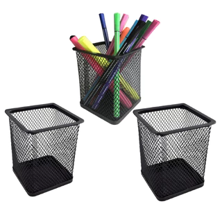 Kit Porta Canetas Lápis Organizador Mesa Escritório Aramado Pinceis Preto Quadrado aramado
