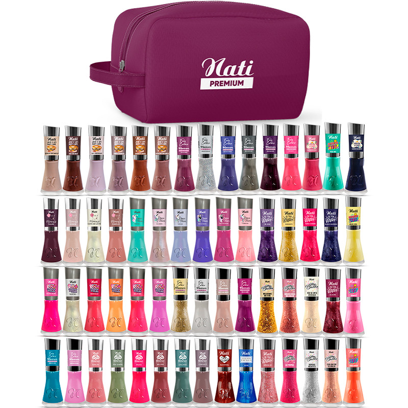 Kit Esmaltes Nati - 60 Cores Sortidas + Necessaire