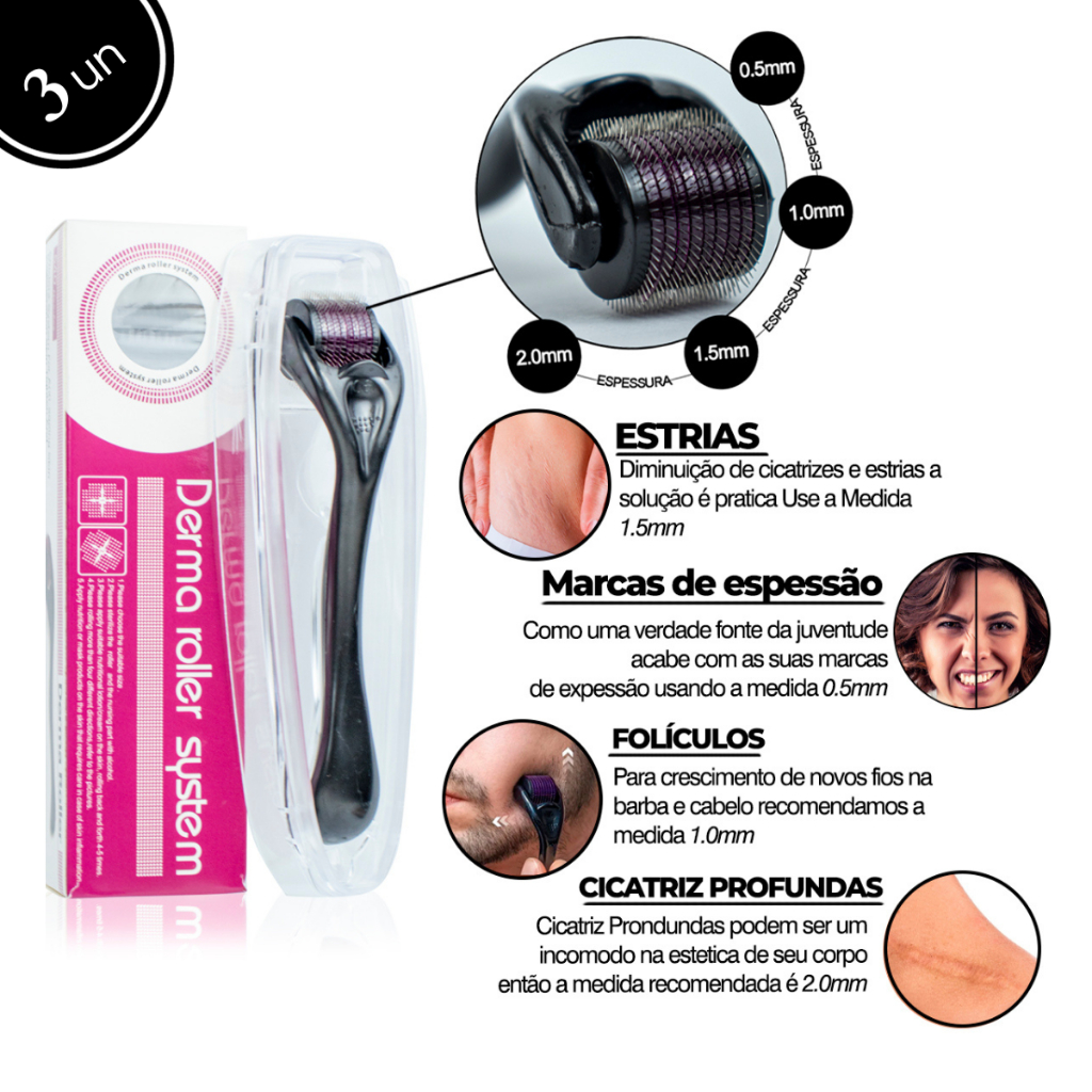 Kit 3 uni Roller para Preencher Falhas e Estimular o Crescimento Natural