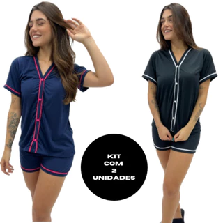 KIT 2 Pijamas Curto Americano Blogueira Aberto Botão Amamentação Feminino Baby Doll Blogueirinha Promoção