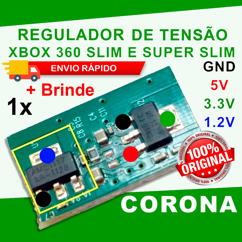 1 Regulador de Tensão Xbox 360 Placa Corona (Slim e Super Slim ...