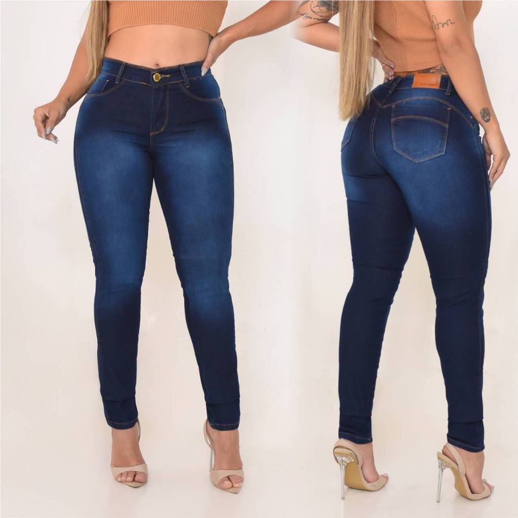 Calça Jeans Feminina Com Lycra Cintura Alta Efeito Levanta Bumbum Recorte lateral 139
