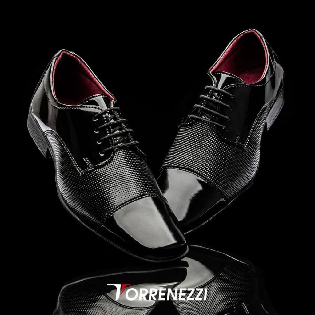 Sapato Social Masculino Confortável Em Preto Verniz De Amarrar