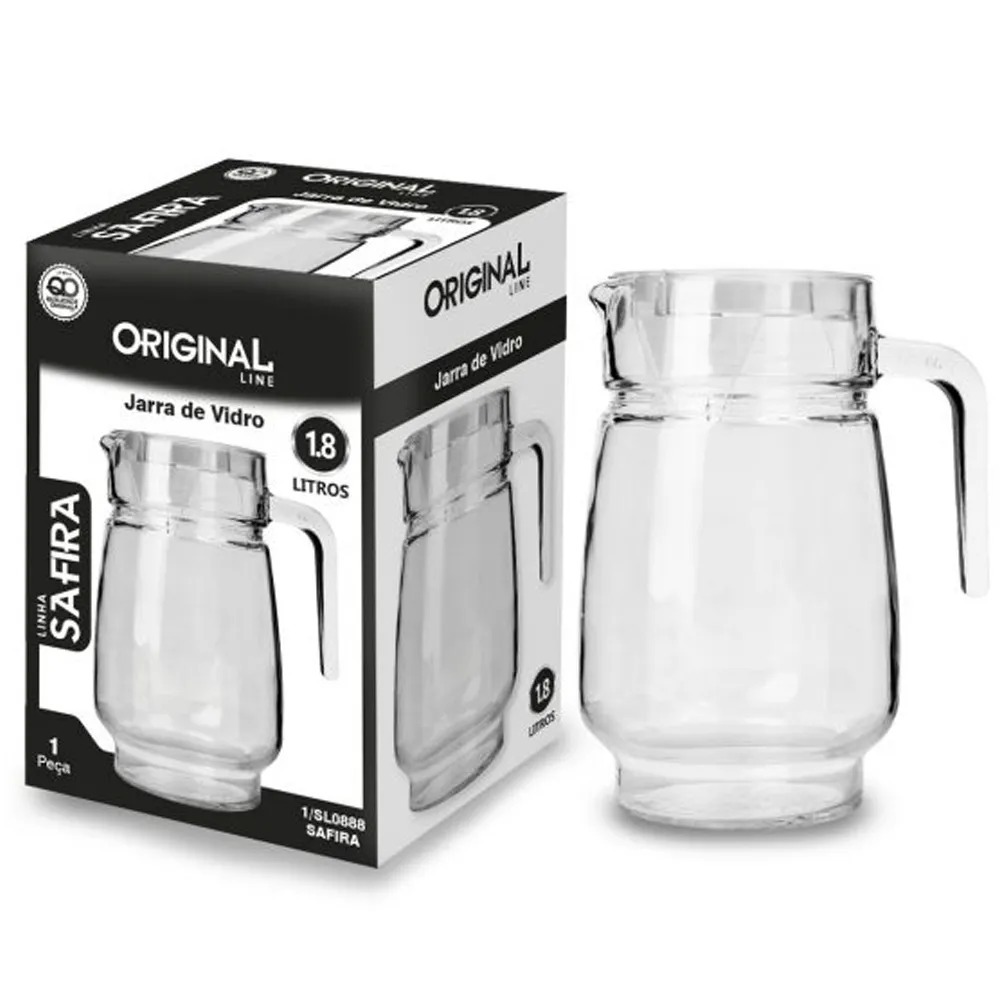 Jarra de Vidro 1,8 Litros Com Tampa Transparente Água Suco e Drink