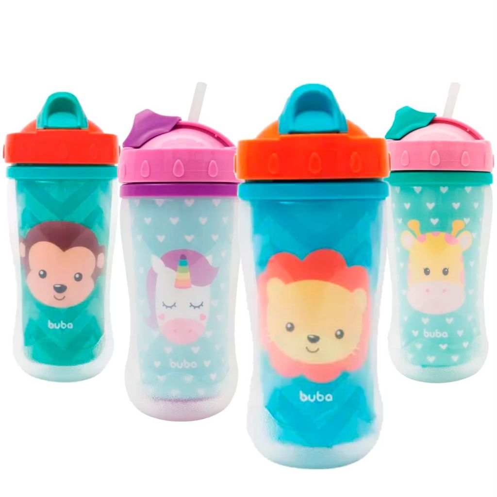 Copo Infantil Parede Dupla Buba Animal Fun Com Canudo Silicone ...