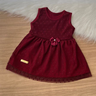 Vestido Infantil Vermelho de Tule Roupa Para Menina Tamanho 1 a 12 Meses