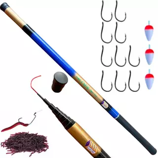 Kit Vara Pesca Telescópica De Fibra 5.40 Metros + Acessórios 30% Carbono