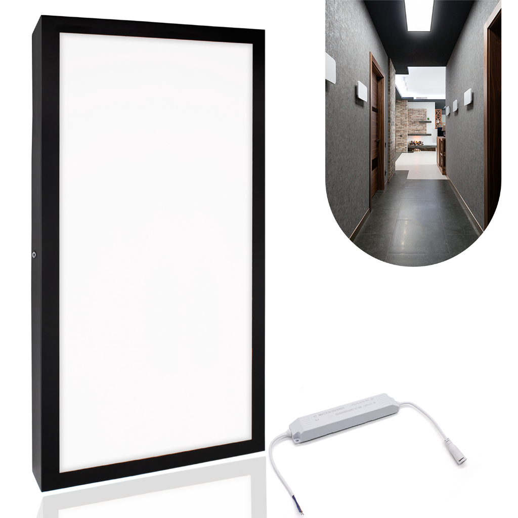 Painel Led Plafon Sobrepor 40w 30x60 Preto Luz Branco Frio
