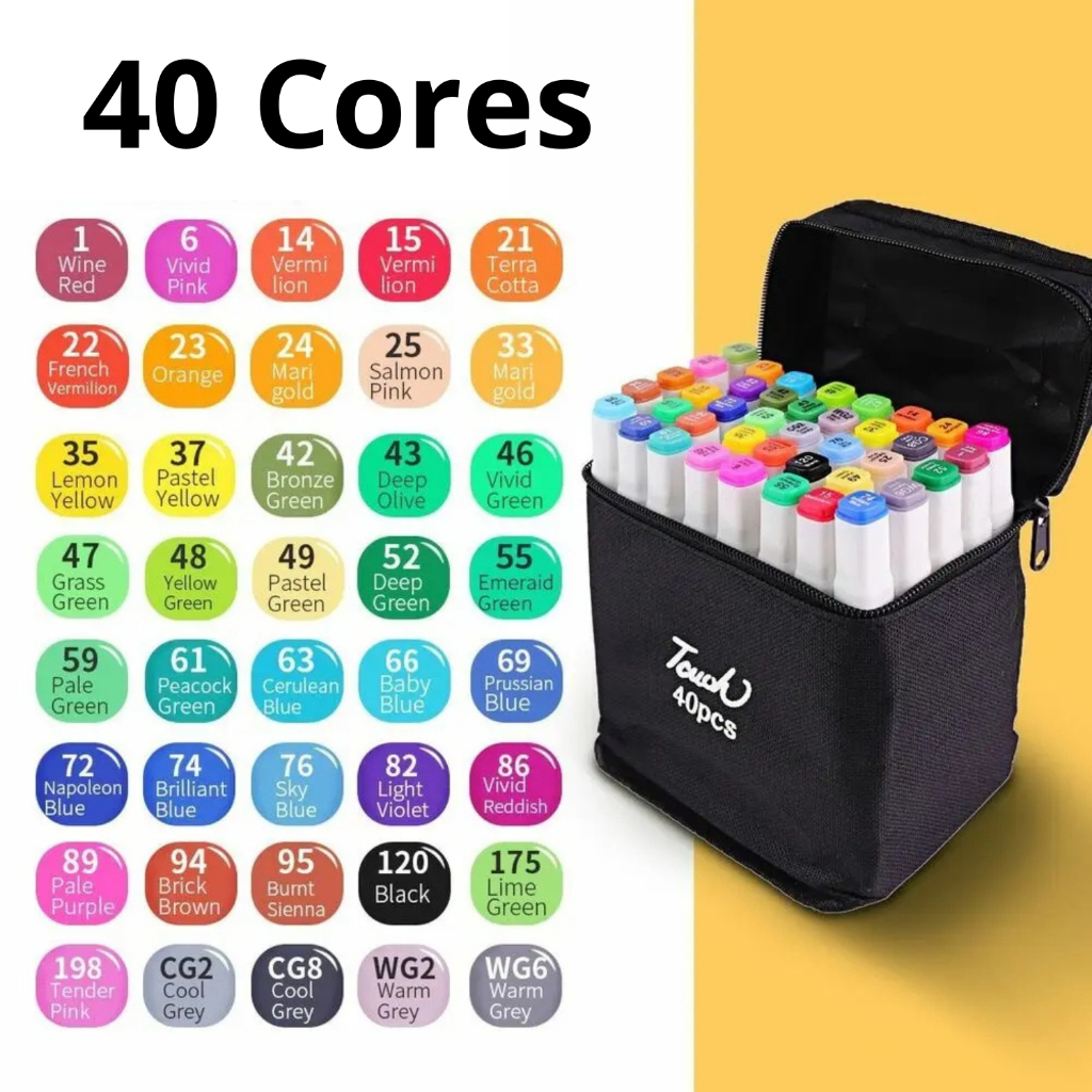 Conjunto De Canetas Marcador Permanente Ponta Dupla 40 Cores | Shopee ...