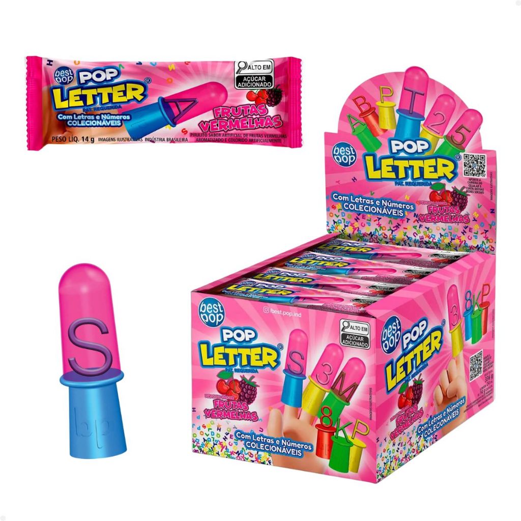 Pirulito Pop Letter Letras e Números Frutas Vermelhas 14g 24un | Shopee ...