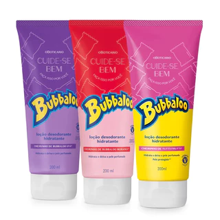 Hidratante Corporal Cuide-se Bem Bubbaloo 200ml cada: Morango, Uva e Tutti Frutti