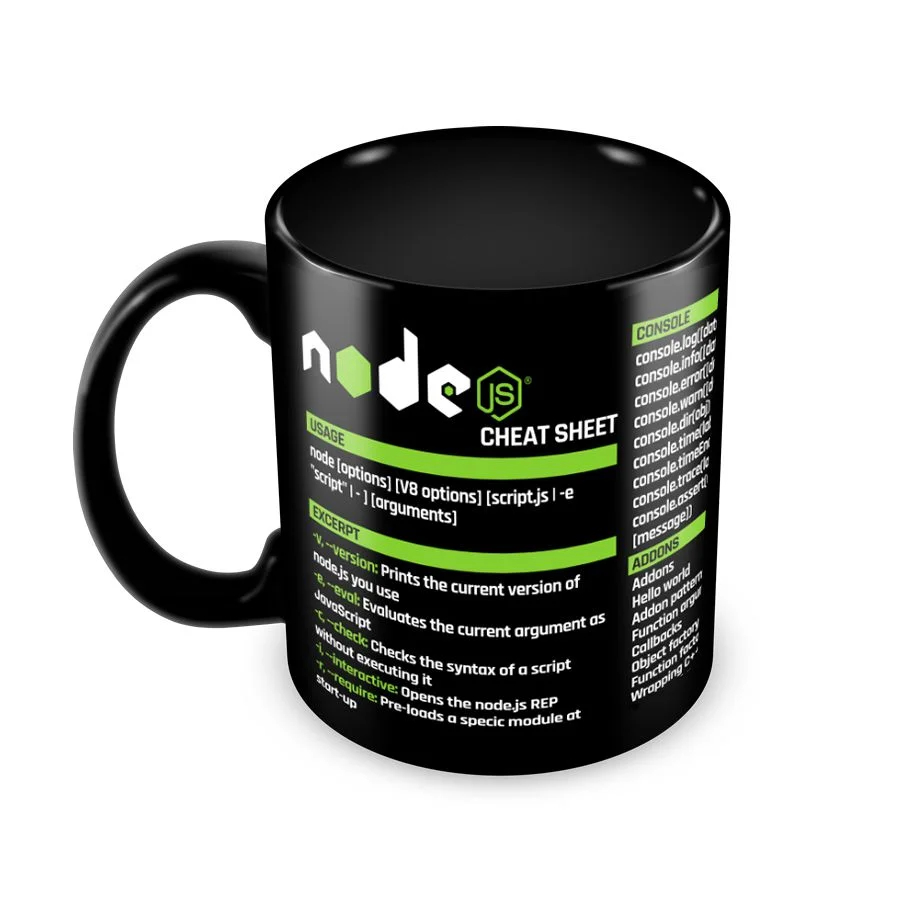 Caneca Node JS Commands Cheat Sheet Preta | Shopee Brasil