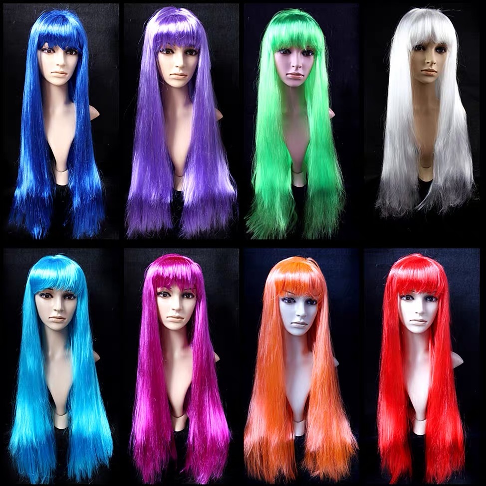 Peruca Longa Colorida Lisa Fantasia Carnaval Festa