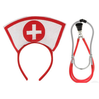 kit acessório tiara e estetoscópio para fantasia enfermeira carnaval festa cosplay