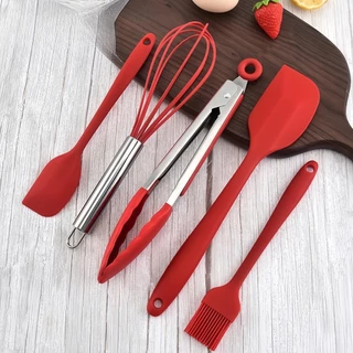 Jogo Kit Conjunto Utensílios De Cozinha De Silicone pincel espátula pegador Kit Com 5 peças