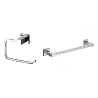 Porta Toalha 30cm Luxo Metal + Porta Papel Higiênico Luxo Metal