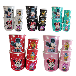 5 kits jogo de mantimentos de plástico redondo adesivado Mickey e Minnie