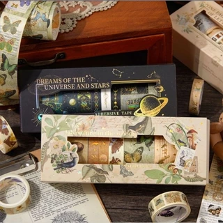 Kit 8 loops 34cm Washi Tape Vintage com foil dourado para scrapbook/bullet journal