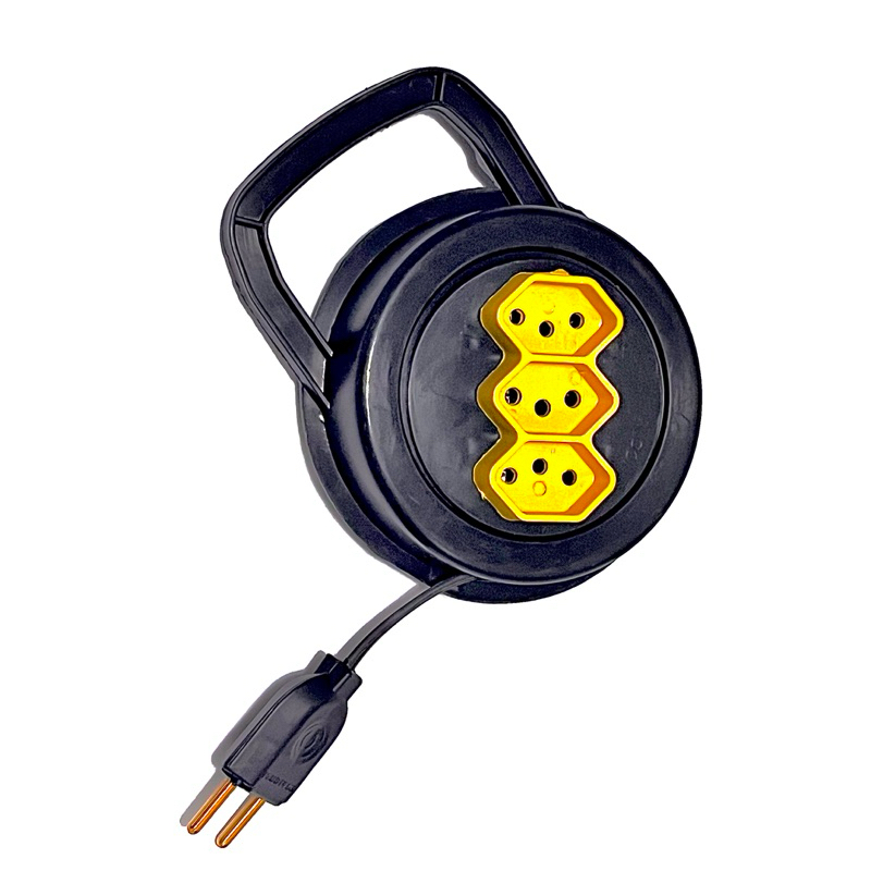 EXTENSÃO REDONDA RETRATIL 3 ENTRADAS 110-220V COR SORTIDA 3/5 METROS