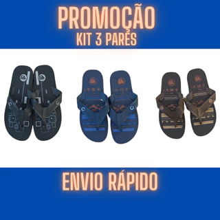 Kit 3 Pares Chinelo Chinelão Sandália Masculino