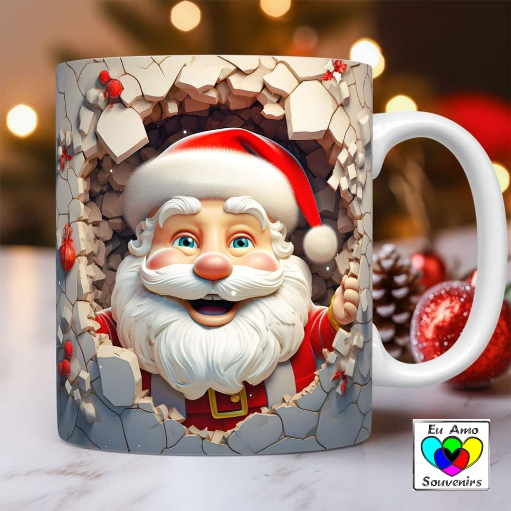 Caneca Papai Noel 3D Feliz
