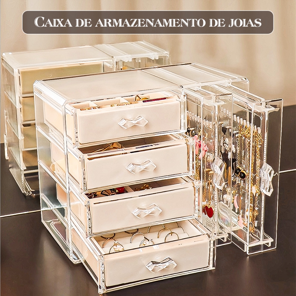 Organizador Expositor De Brincos Colares Joias e Bijuteria com 4 gavetas