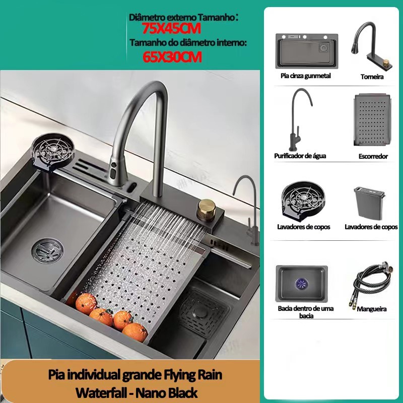 Cuba Cozinha Gourmet 304 Inox/ Ducha Horizontal Torneira Flexível+ acessor de luxe