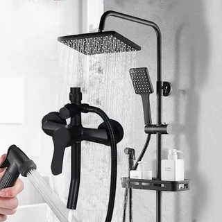Ducha Chuveiro Inox Quadrado O conjunto vem com tubo de chuveiro e mangueira
