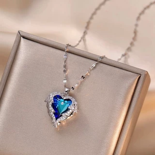 Colar de cristal Coração do Oceano Prata Azul Acessórios de moda Aço Joias femininas Antidesbotamento Hipoalergênico