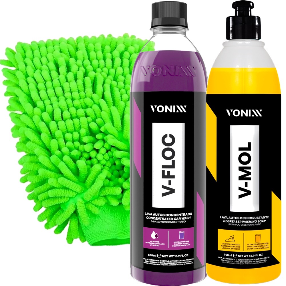 Kit Shampoo Automotivo Sujeira Pesada V-Floc V-Mol Vonixx e Luva Microfibra