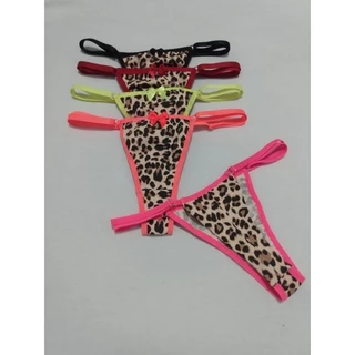 kit 5 calcinha fio duplo animal print alça regulagem neon onça string microfibra poliamida