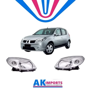 Par de Farol Principal Renault Sandero Cromado H4 Marca: YH Ano: 2007 Até 2011 Cód: YH-06-066L/ YH-06-066R