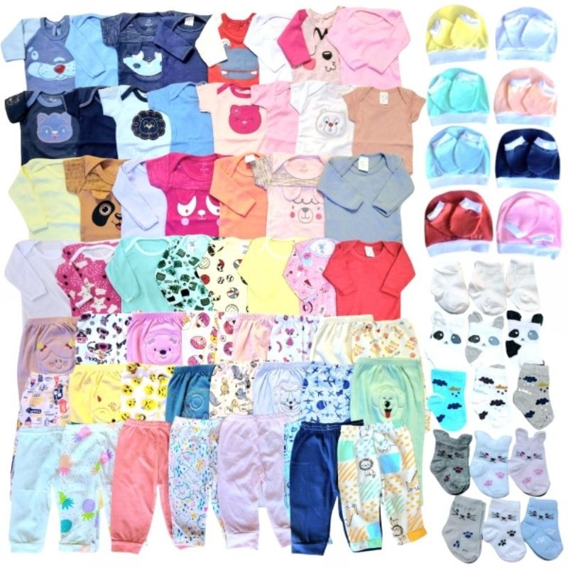 Kit 24 peças bebê enxoval em algodão completo