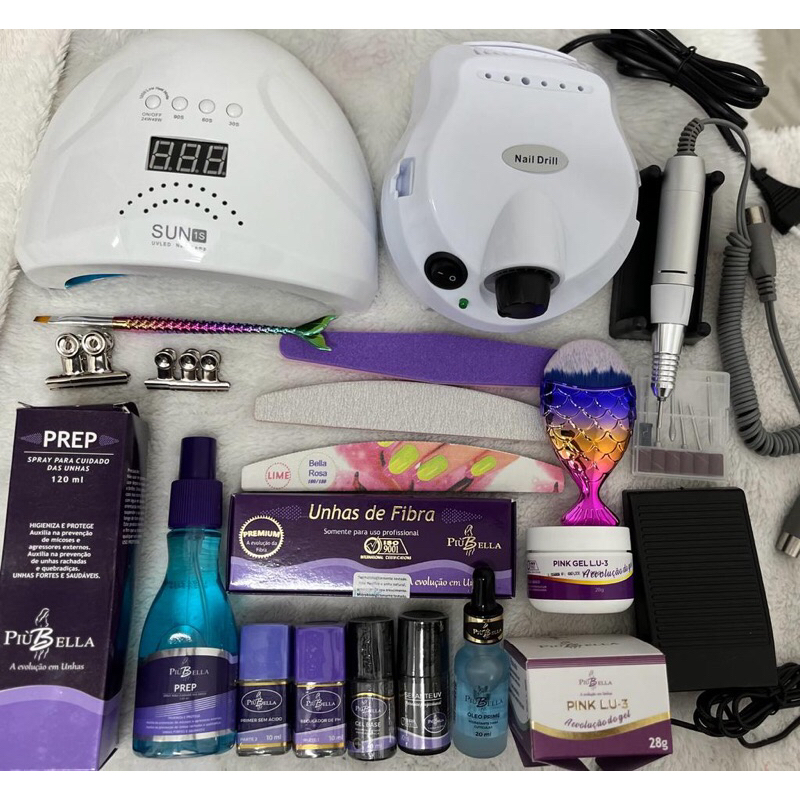kit piubella completo unhas fibra-lixadeira e cabine bvolt