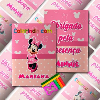 Livreto Completo Colorir + Kit Giz Forminha Massinhas Festa Infantil Minnie Rosa Tema Personalizado Livrinho Capa Brilhante