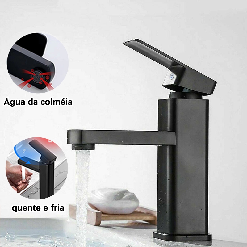 Torneira de banheiro de aço inoxidável Deluxe com bico quente e frio