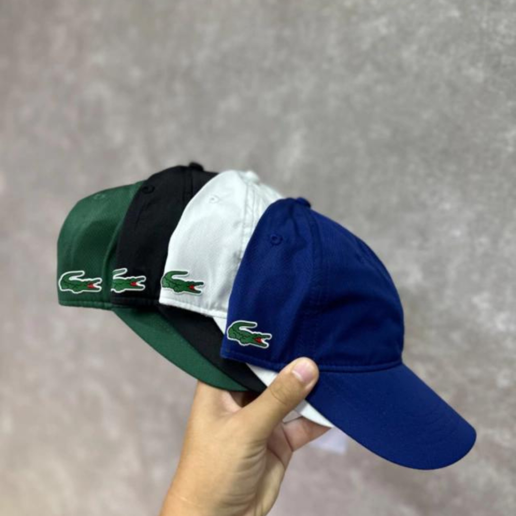 Boné lacoste sport mini croc lateral, fitao de tecido fecho personalizado aba curva