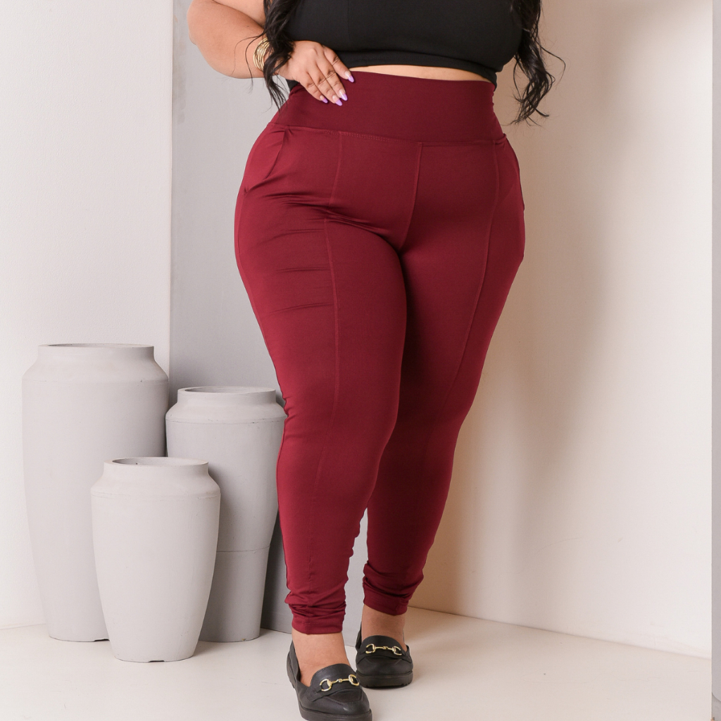 Calça Legging Colorida Marsala Com Bolso e Cintura Alta Do M ao G4