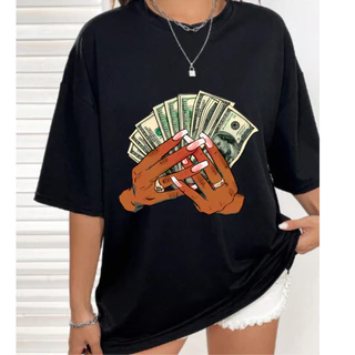 Camiseta Oversized Feminina Unissex Money Chash Gringa Americana Negras