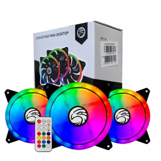 Kit 3 Cooler Ventoinha Fan Rgb 120mm Brazilpc Controle Remoto e Hub