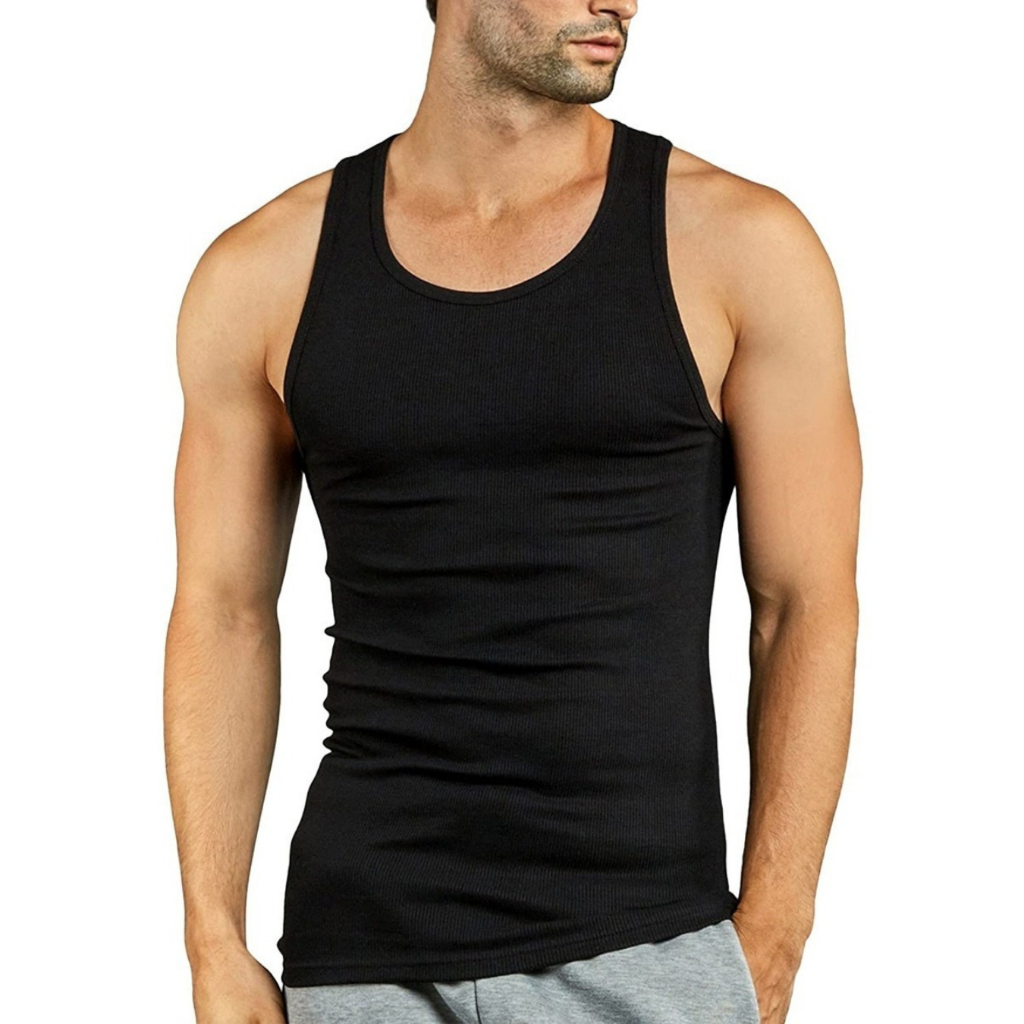 Regata Masculina Modelo Americano Canelada Justa Algodão e Elastano