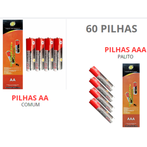 Pilha AA Comum + Pilha AAA Palito (30 Unidades Cada)