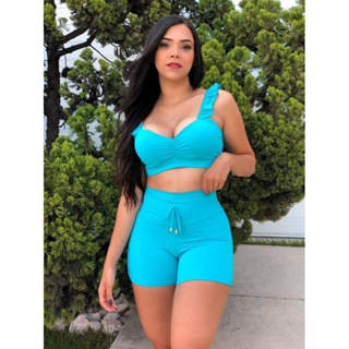CONJUNTO Fitness Feminino Academia Top e SHORT LEVANTA BUMBUM