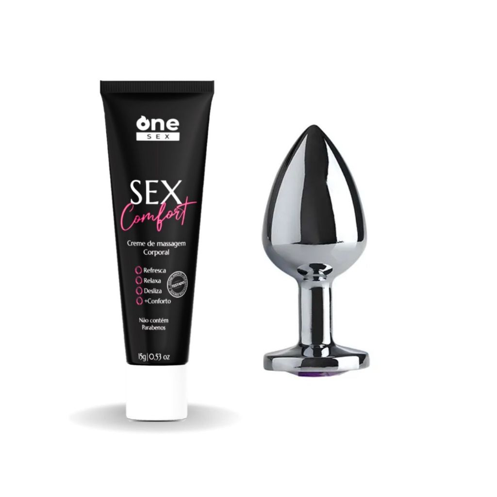 Kit Plug Anal Tamanho P + Creme de Massagem Anal Sex Comfort