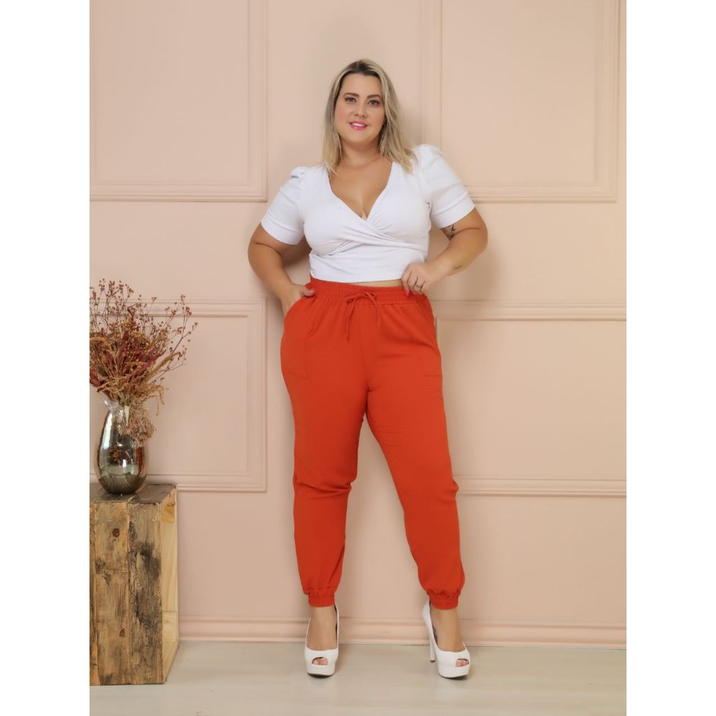 Calça de tecido mole plus sale size