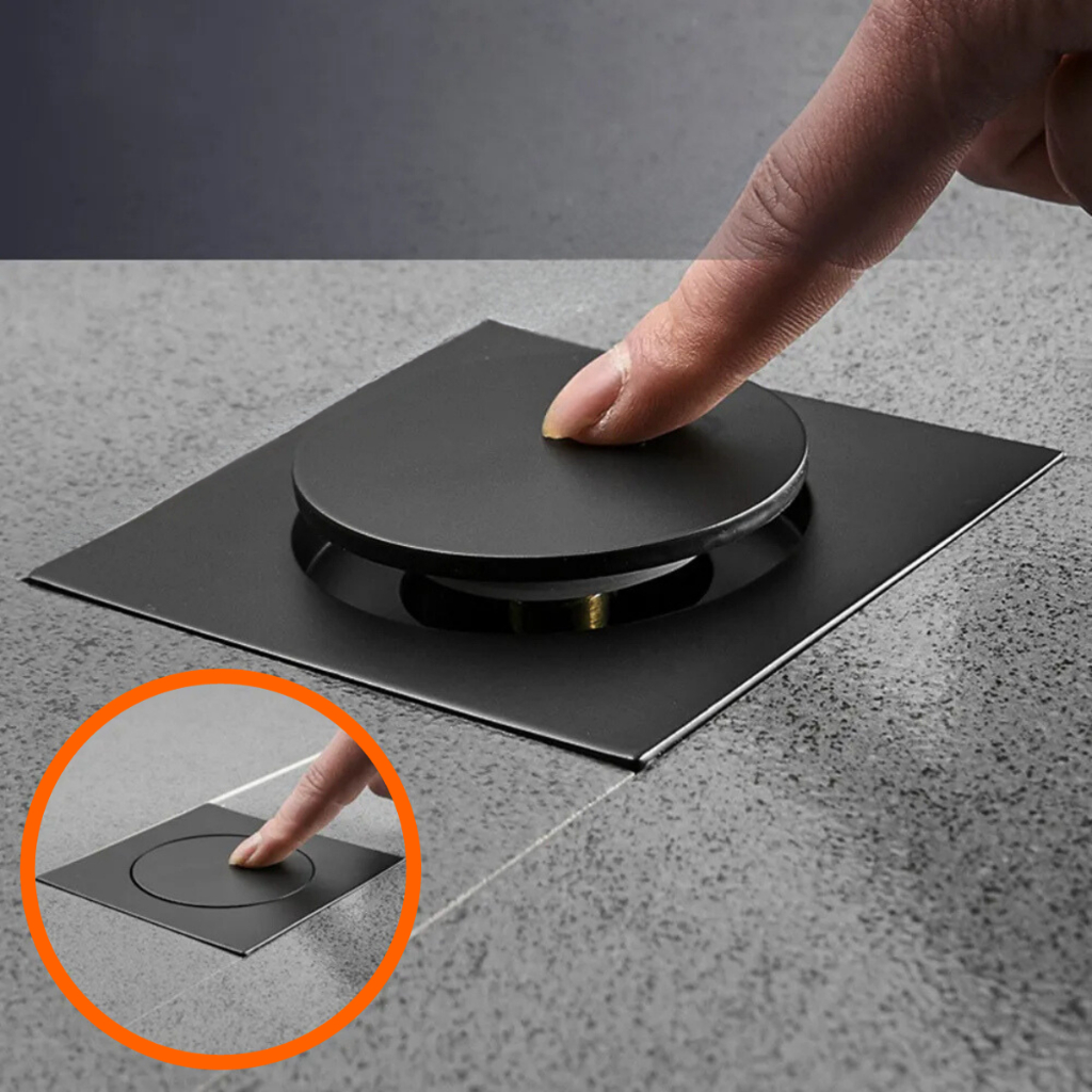 Ralo Click Inteligente Pop Up Invisível Para Banheiro Cozinha Lavabo 10x10 Cm Quadrado Inox Preto Fosco Veda Cheiro Preço Promocional